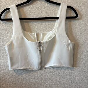 White Zippered Women's Crop Top and Wide Leg Pants